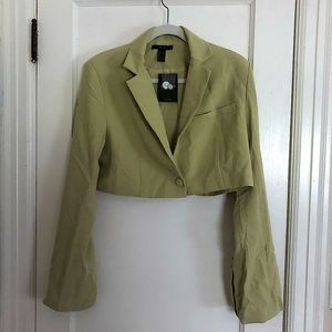 Forever 21 Large Crop Notched-Lapel Blazer-Sage